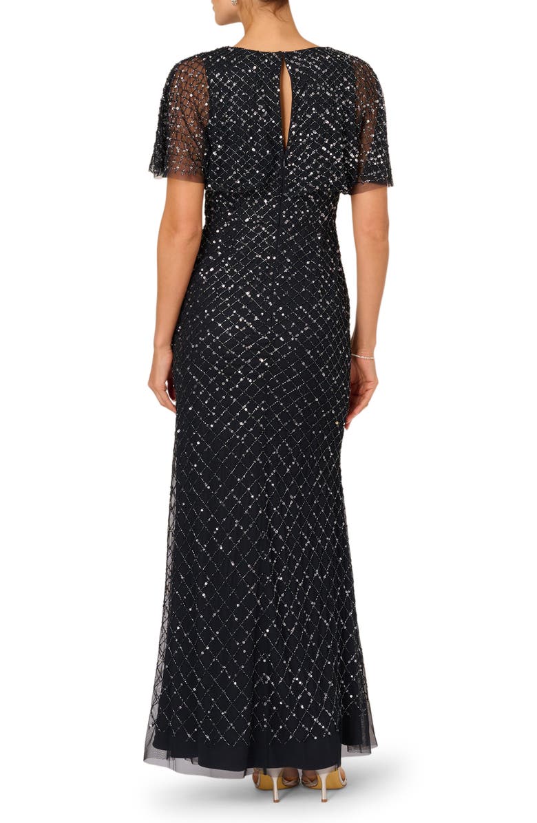 Adrianna Papell Beaded Cowl Neck Evening Gown, Alternate, color, Midnight