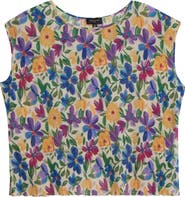 Tahari ASL Floral Plissé Cap Sleeve Top