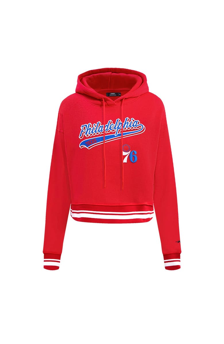 PRO STANDARD Women's Pro Standard Red Philadelphia 76ers Script Tail Cropped Pullover Hoodie, Alternate, color, Red