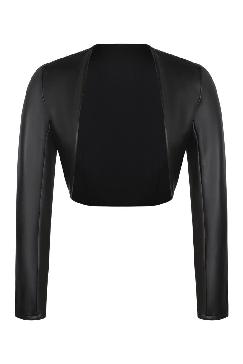Long Sleeve Faux Leather Bolero Jacket, Alternate, color, Midnight Black