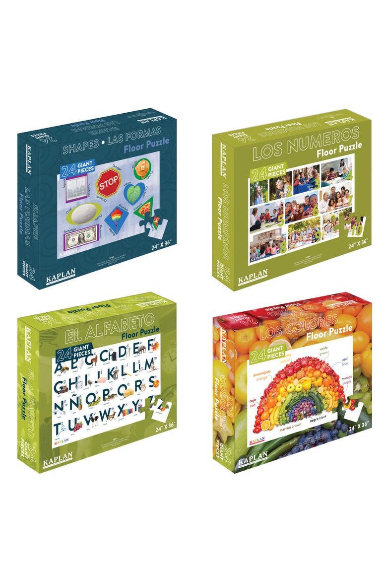 Spanish & Bilingual 24-Piece Floor Puzzles - Set of 4, Main, color, Multicolored