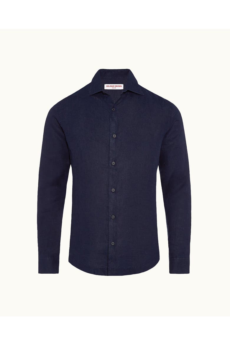 Giles Linen Cutaway Collar Tailored Fit Linen Shirt, Alternate, color, Navy