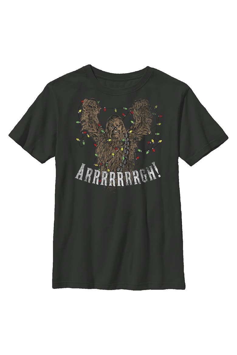 Boy's Star Wars Christmas Chewbacca Lights  Graphic T-Shirt, Main, color, Black