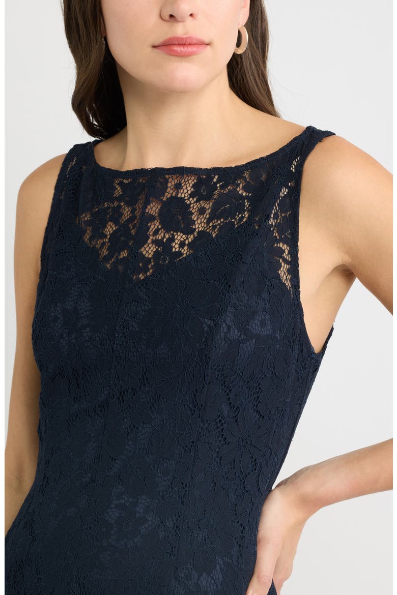 Sleeveless Fit & Flare Lace Midi Dress, Alternate, color, NAVY NIGHT