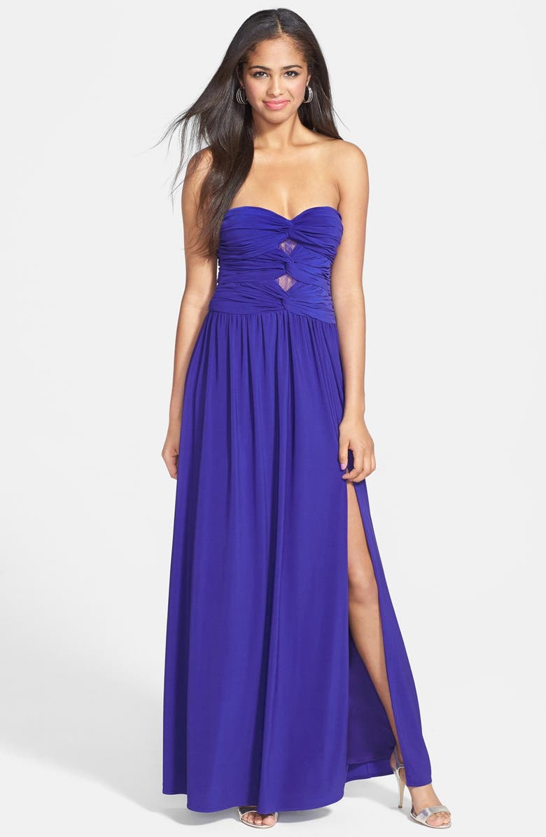 Hailey Logan Knot Detail Lace Inset Gown, Main, color, 