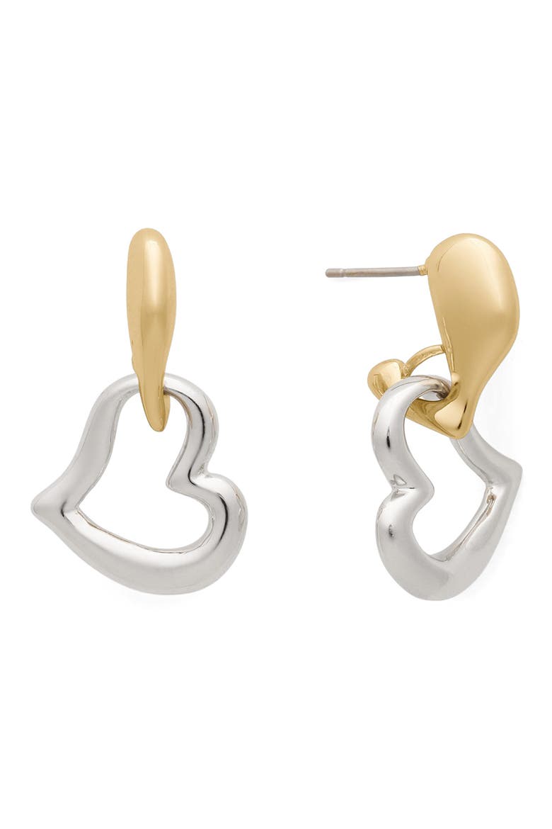 heart drop earrings, Alternate, color, GOLD/ SILVER