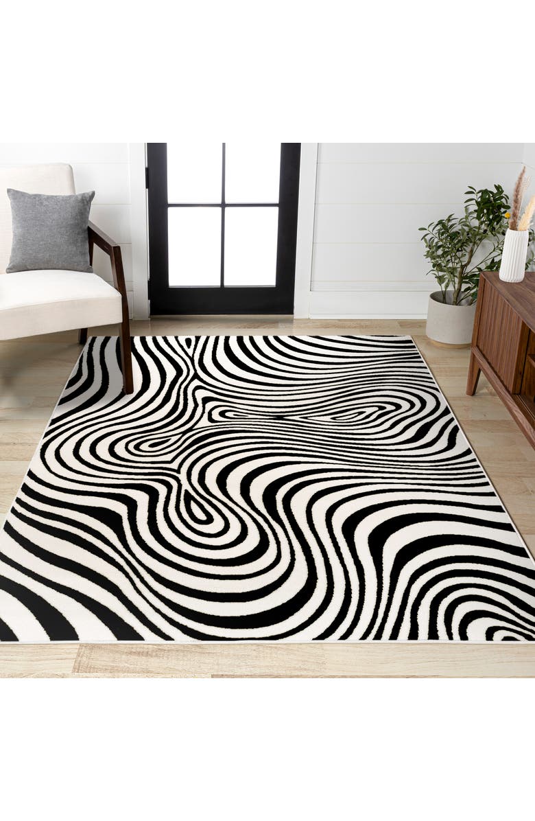 JONATHAN Y Maribo High-Low Abstract Groovy Striped Indoor/Outdoor Area Rug, Alternate, color, Black/White