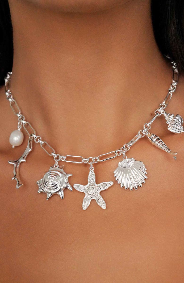 Ettika Oceanic Dreams Charm Necklace, Alternate, color, Silver