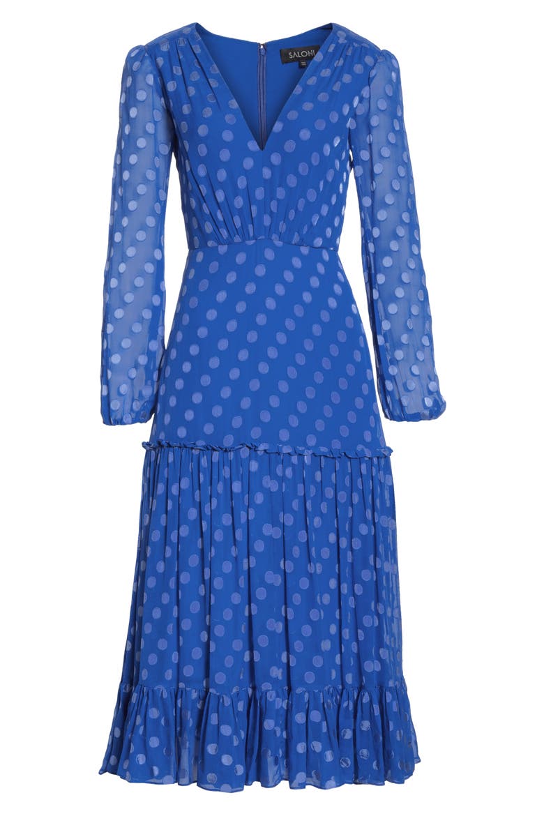 Polka Dot Ruffle Dress, Alternate, color, COBALT BLUE
