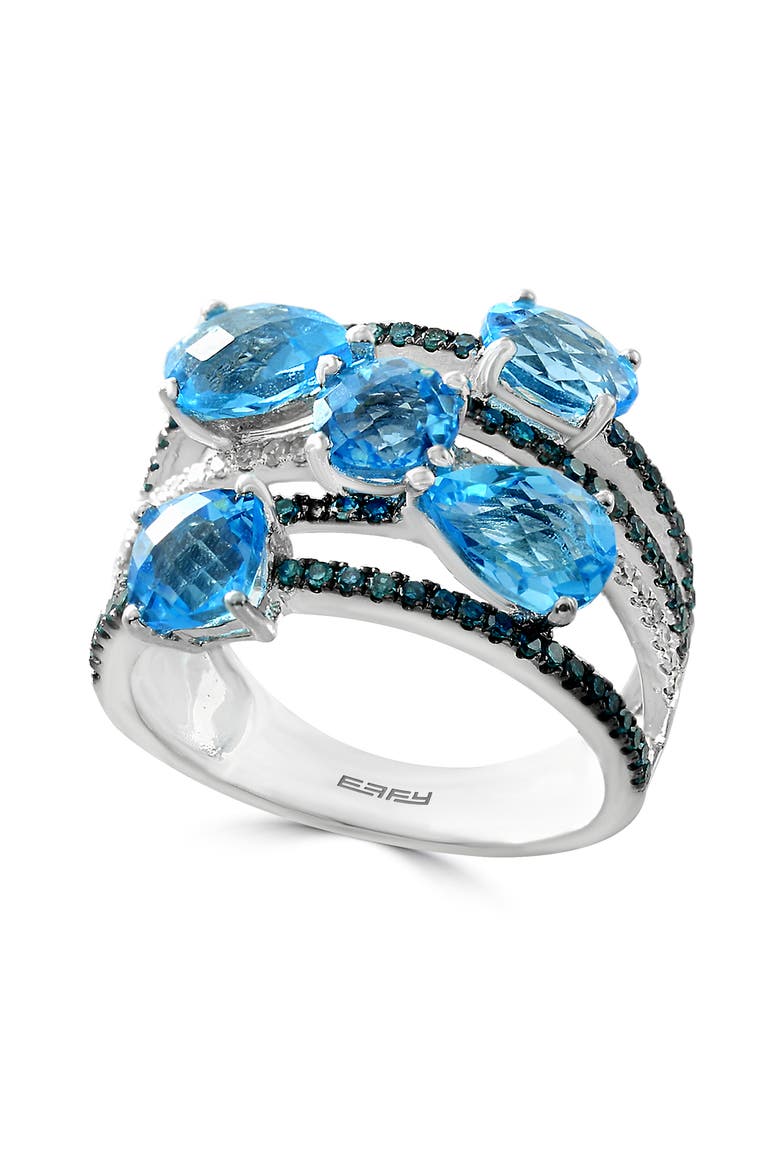 14K White Gold Layered Blue Topaz & Blue Diamond Ring, Main, color, 14K Gold