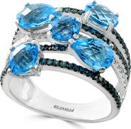 EFFY 14K White Gold Layered Blue Topaz & Blue Diamond Ring