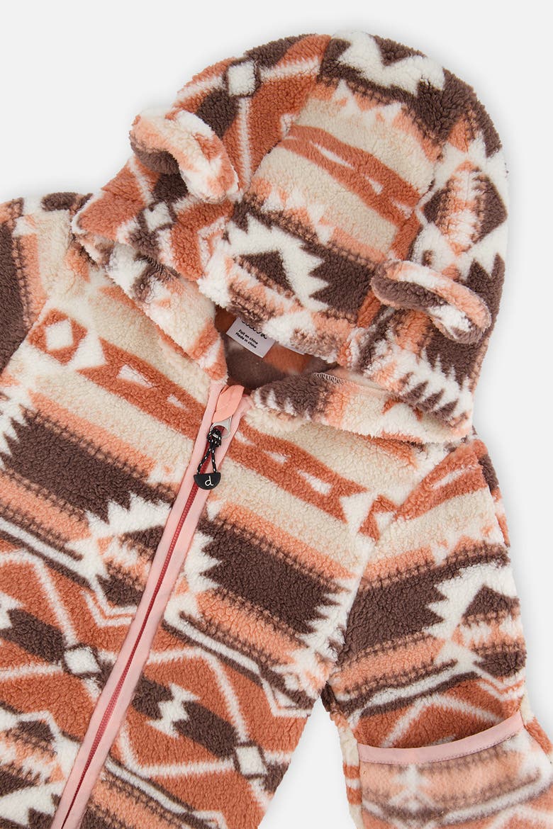 Mid-Season Fleece Animal Ear Hood Fold-Over One-Piece Outerwear, Alternate, color, Aztec Pink