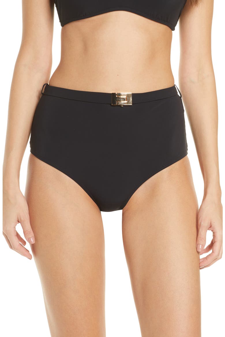 High Waist Bikini Bottoms, Main, color, BLACK