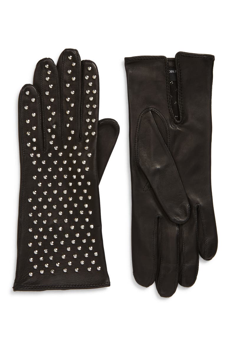 Kelly Studded Leather Gloves, Main, color, BLACK