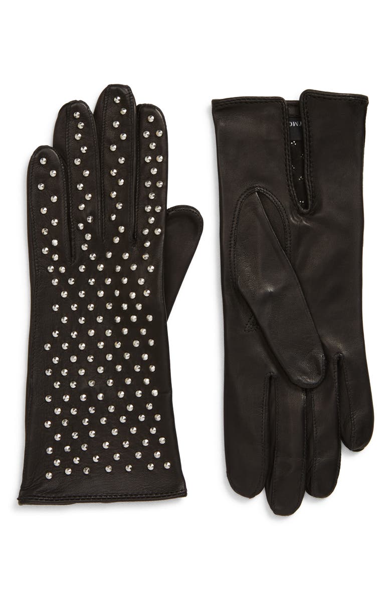 Seymoure Kelly Studded Leather Gloves, Main, color, Black