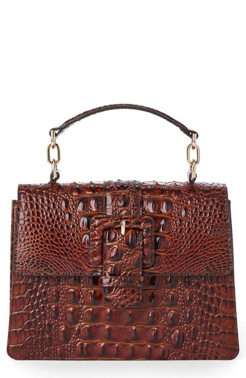 Small Hallie Croc Embossed Leather Top Handle Bag