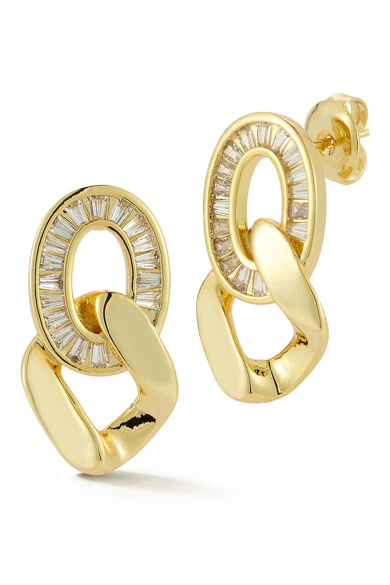 Cubic Zirconia Pavé Double Link Drop Earrings, Main, color, GOLD