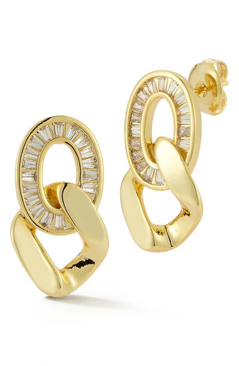 Cubic Zirconia Pavé Double Link Drop Earrings