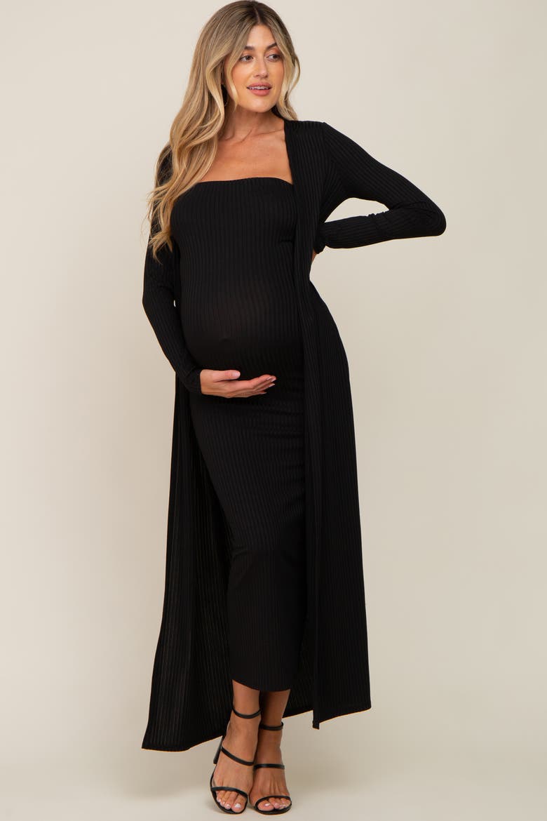 Ribbed Sleeveless Dress Cardigan Set, Alternate, color, Black