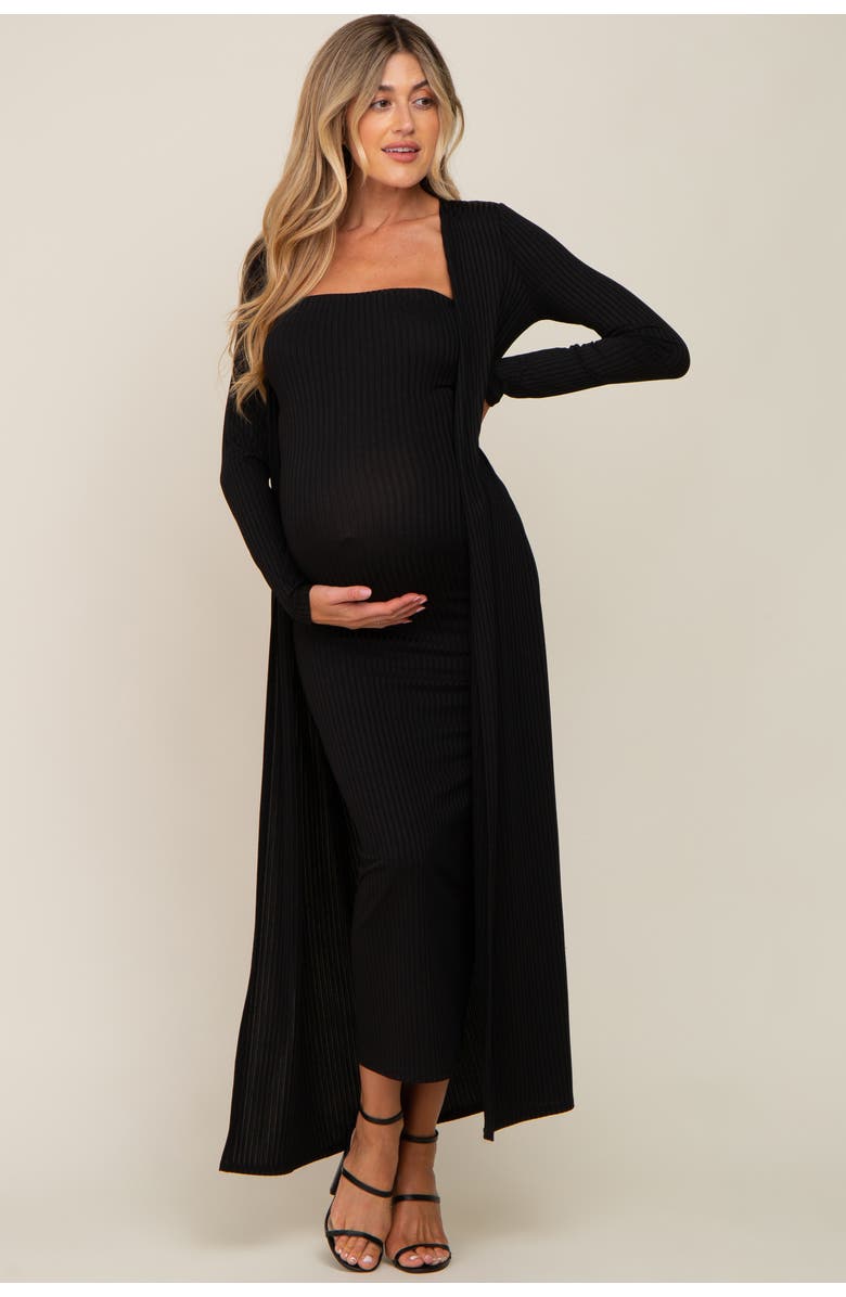 PinkBlush Ribbed Sleeveless Dress Cardigan Set, Alternate, color, Black