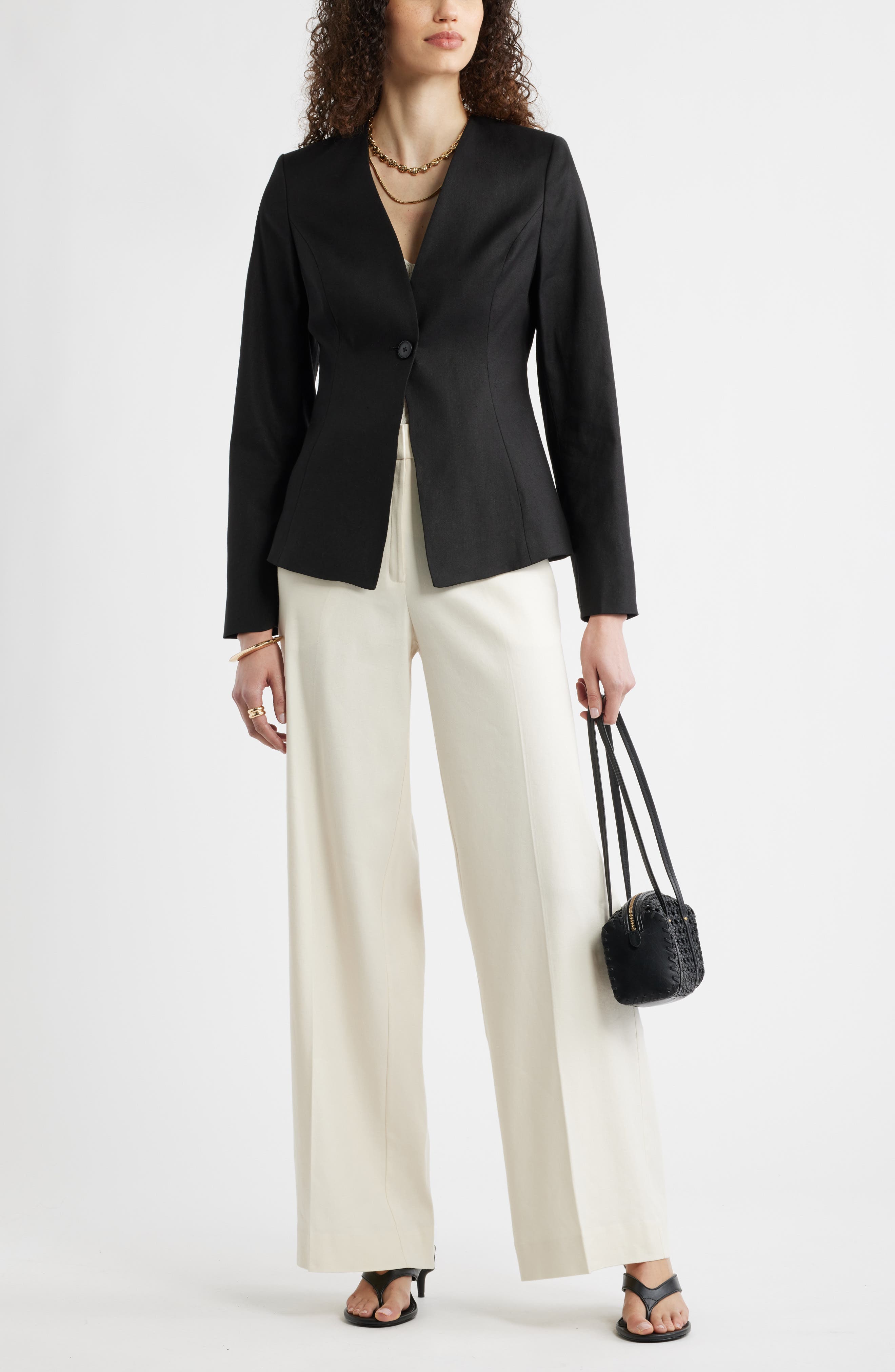 Linen Blend One-Button Blazer - image 2