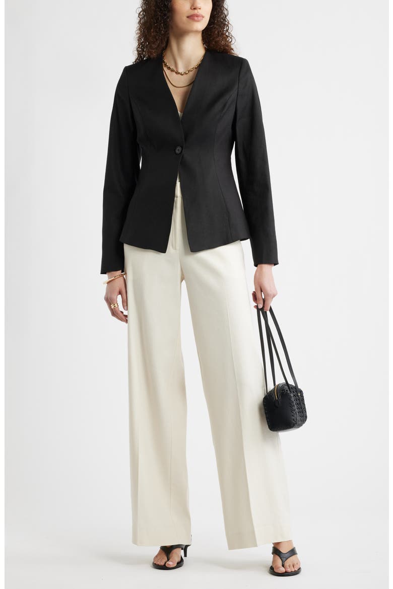Linen Blend One-Button Blazer, Alternate, color, BLACK