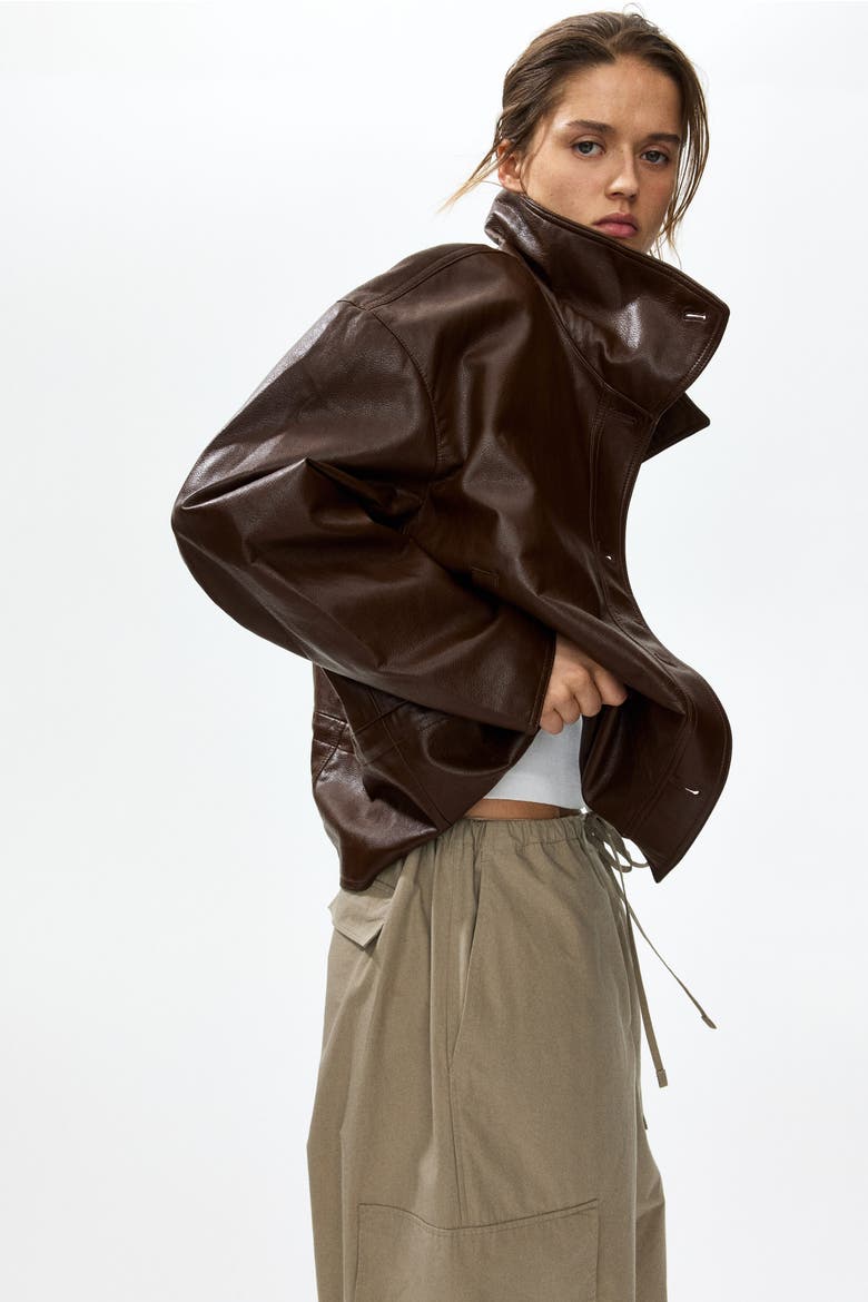 Oversized Peplum Jacket, Alternate, color, Dark brown