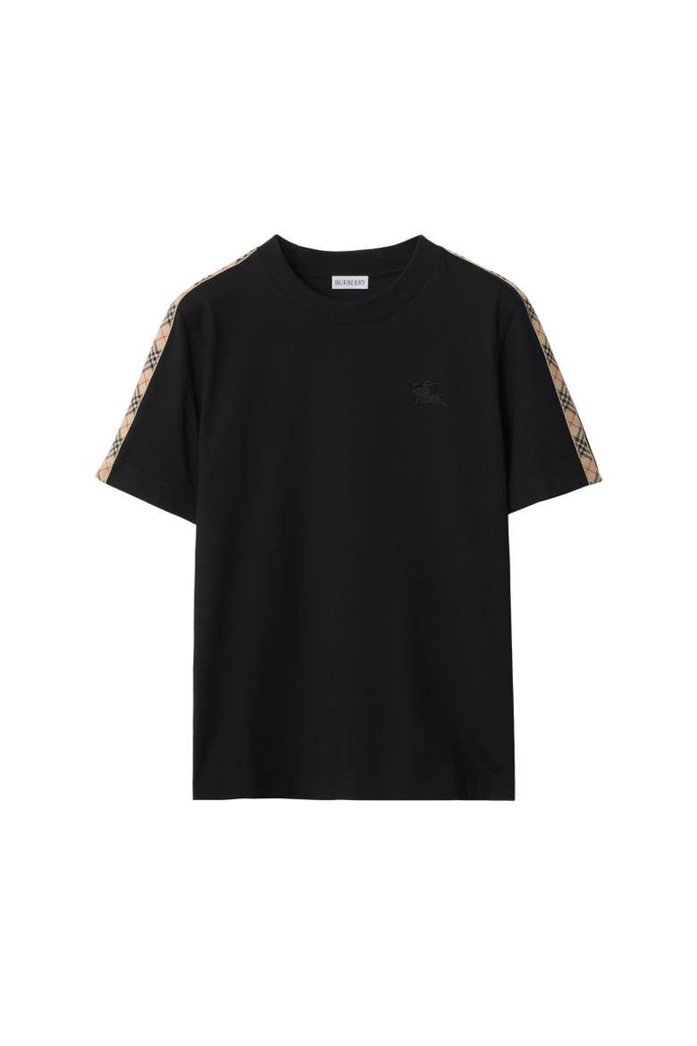 Check Trim Cotton T-shirt, Alternate, color, Black