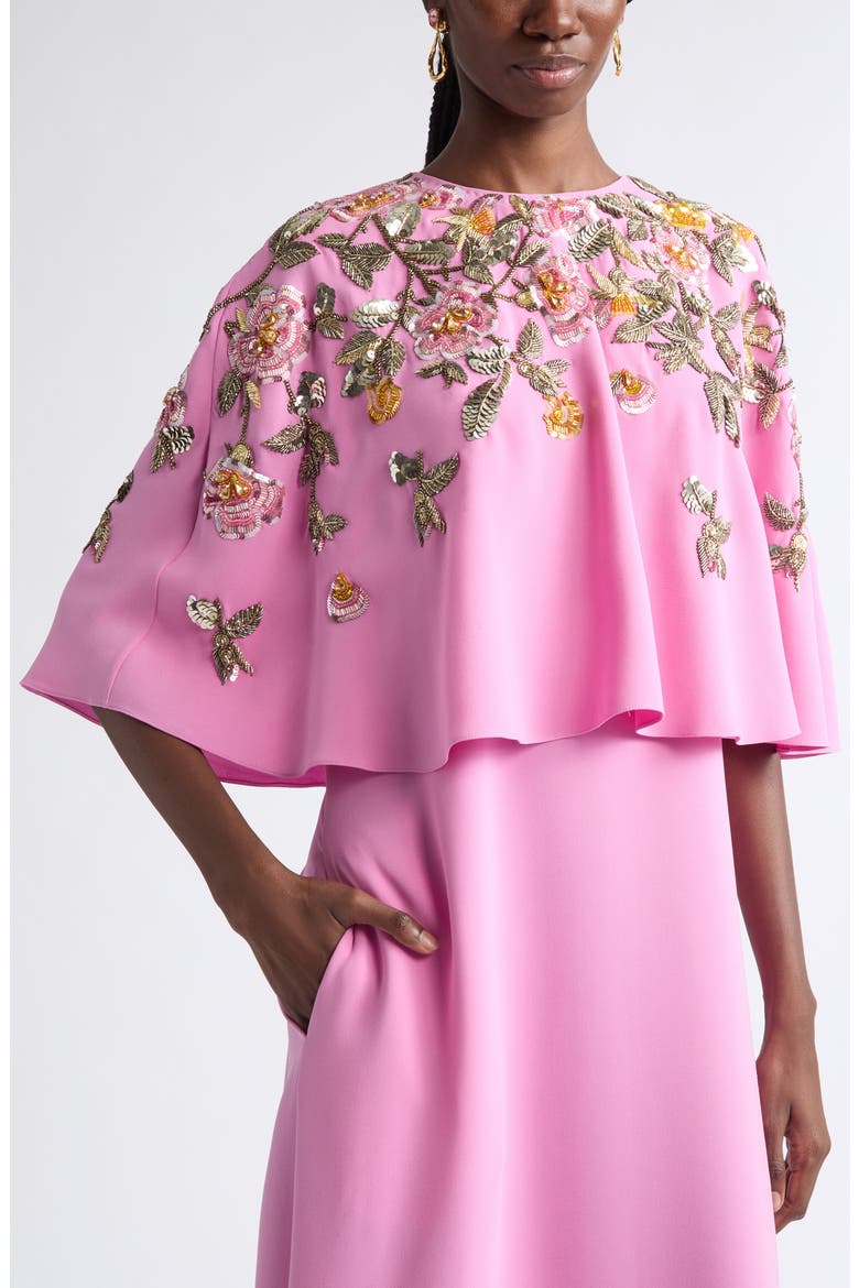 Beaded Mixed Botanical Embroidered Stretch Silk Georgette Dress, Alternate, color, ROSEBUD