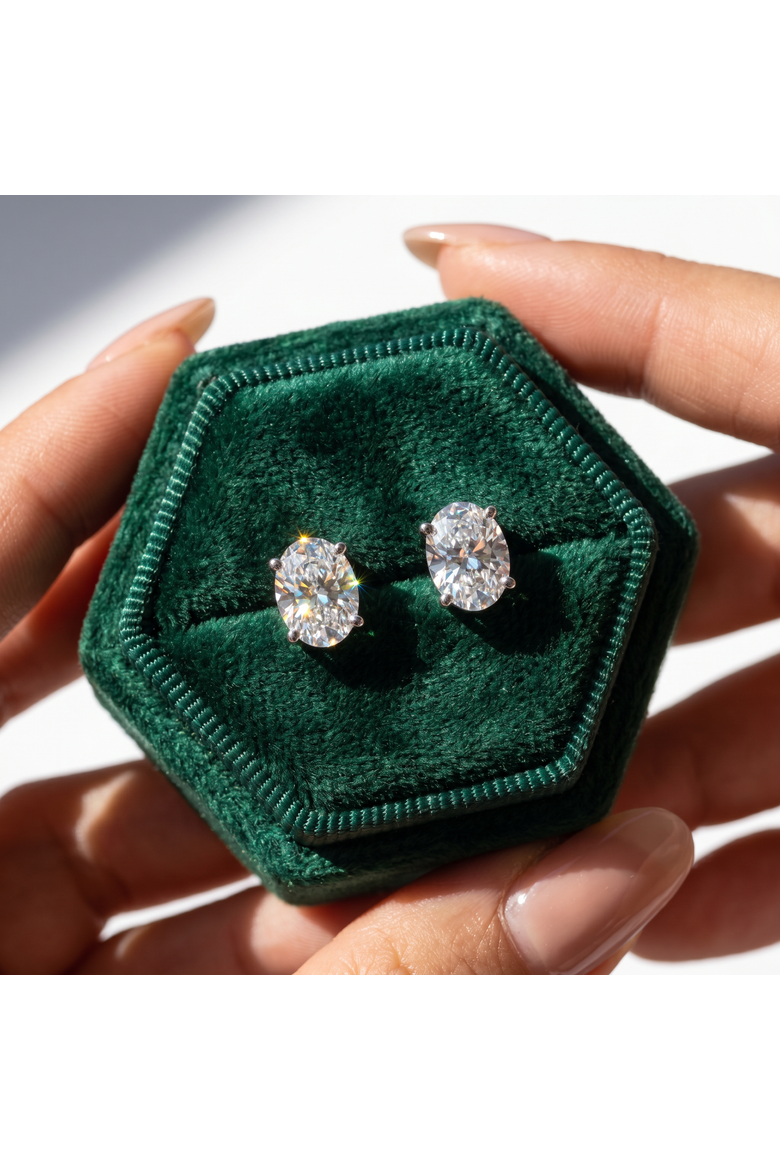 2 Ct Lab Grown Oval Diamond Studs 14k Gold Earrings, Alternate, color, 14k White Gold
