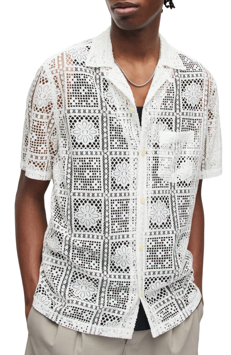 AllSaints Llonga Relaxed Fit Lace Camp Shirt, Main, color,