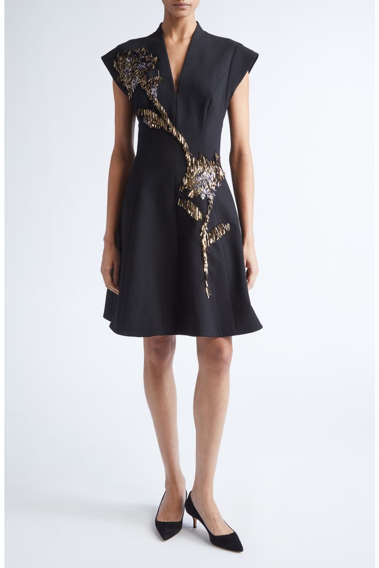 Fishing Lures Embroidered Fit & Flare Cocktail Dress, Main, color, BLACK