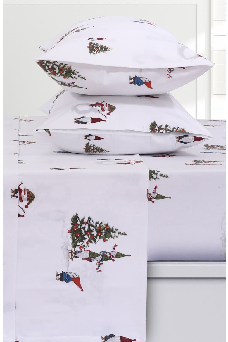 Gnomes Cotton Flannel Sheet Set, Alternate, color, WHITE MULTI