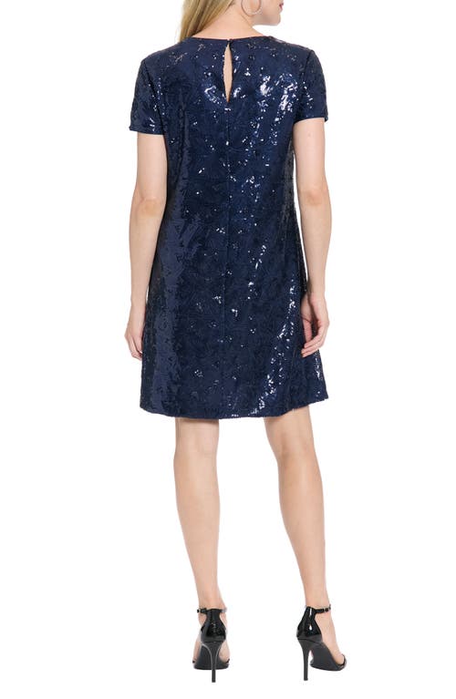 London Times Triangle Sequin Shift Dress In Blue