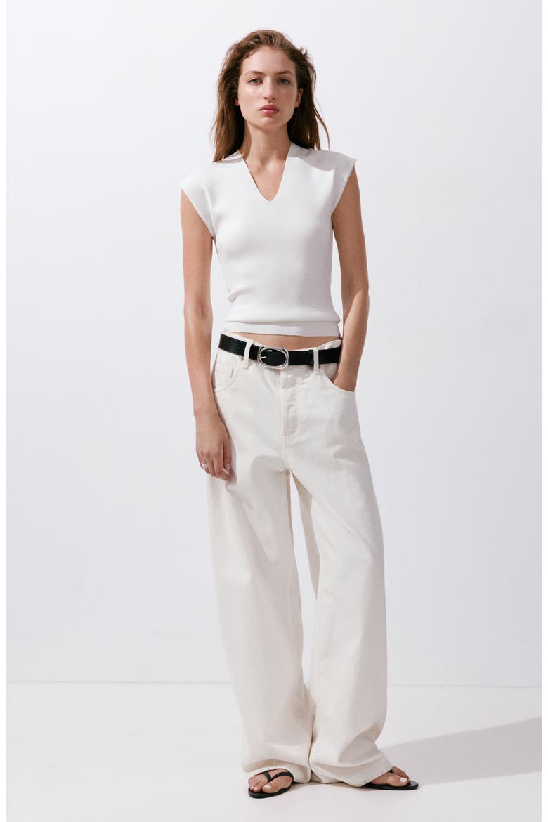 V-Neck Knit Top, Alternate, color, WHITE