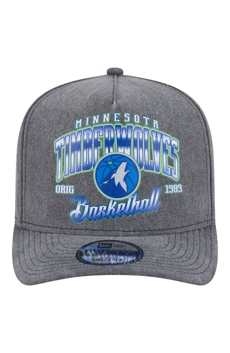 New Era Men's New Era  Charcoal Minnesota Timberwolves Throwback Washed Pre-Curved 9FIFTY Snapback Hat, Alternate, color, 