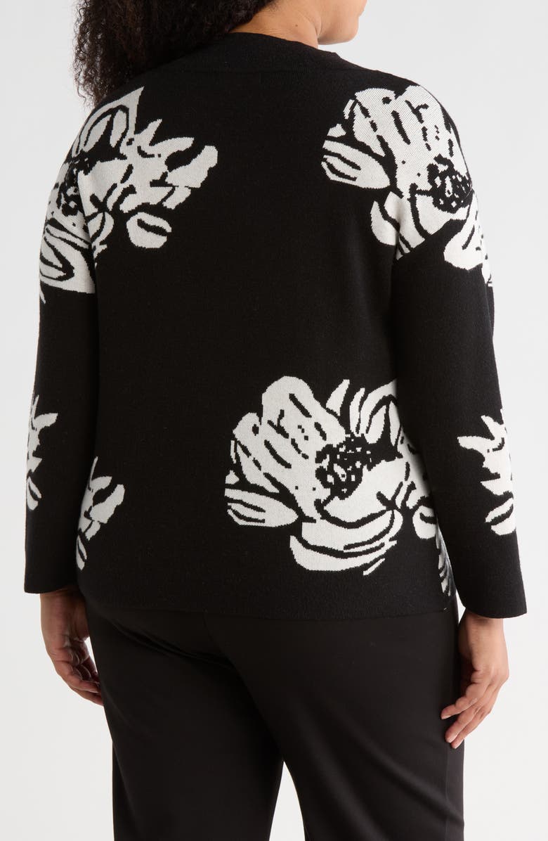 T Tahari Floral Mock Neck Sweater, Alternate, color, Black W/ White Floral