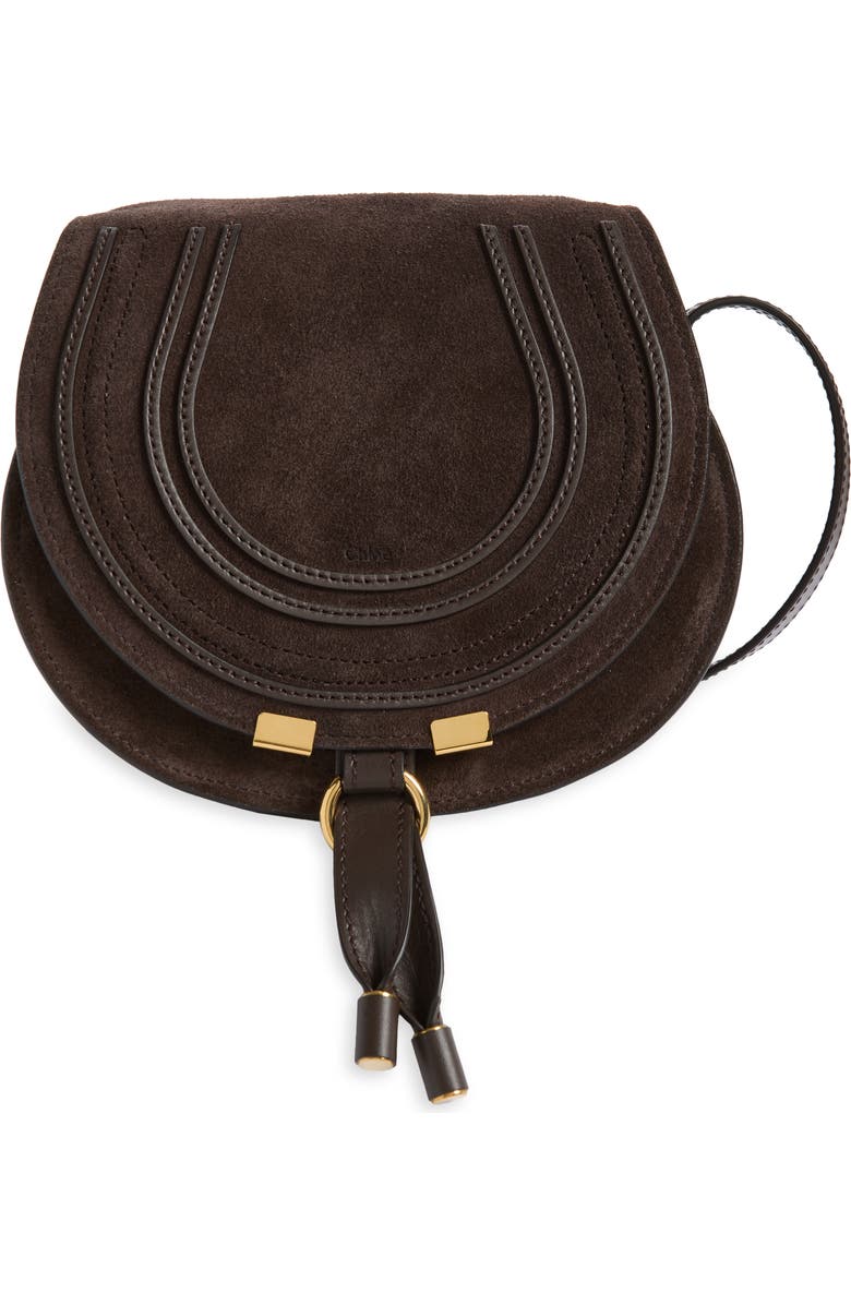 Chloé Small Marcie Suede Saddle Bag, Main, color, Brown