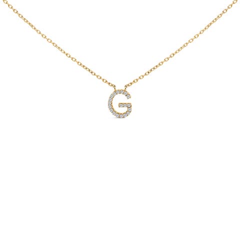 10K Yellow Gold Diamond Accent "A-Z" Block Initial Pendant Necklace