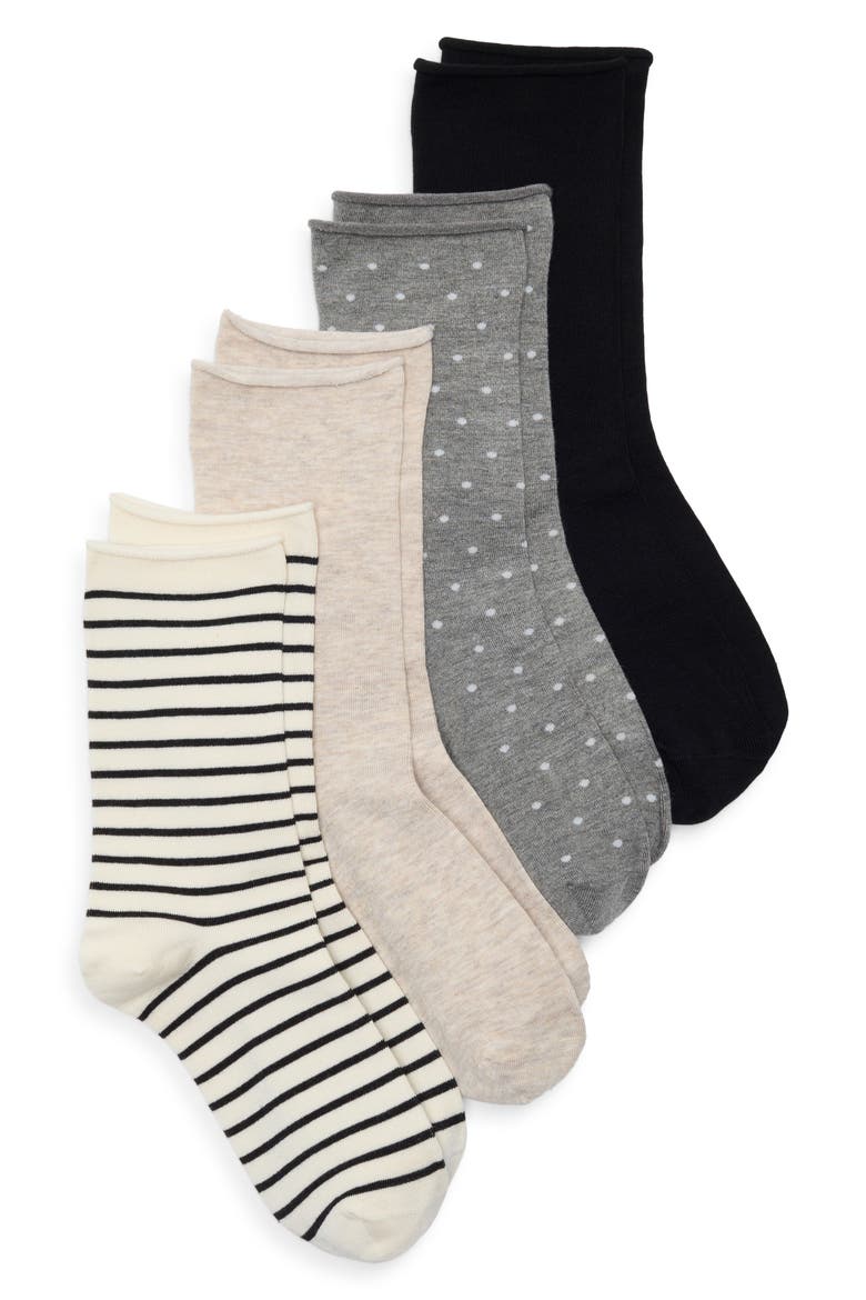 Assorted 4-Pack Roll Top Crew Socks, Alternate, color, GREY DOT MULTI PACK
