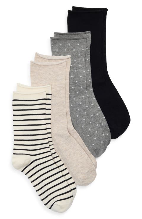 Assorted 4-Pack Roll Top Crew Socks