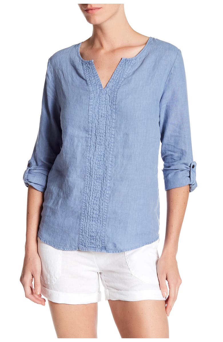 Three Dots Yana Long Sleeve Linen Blouse, Main, color,