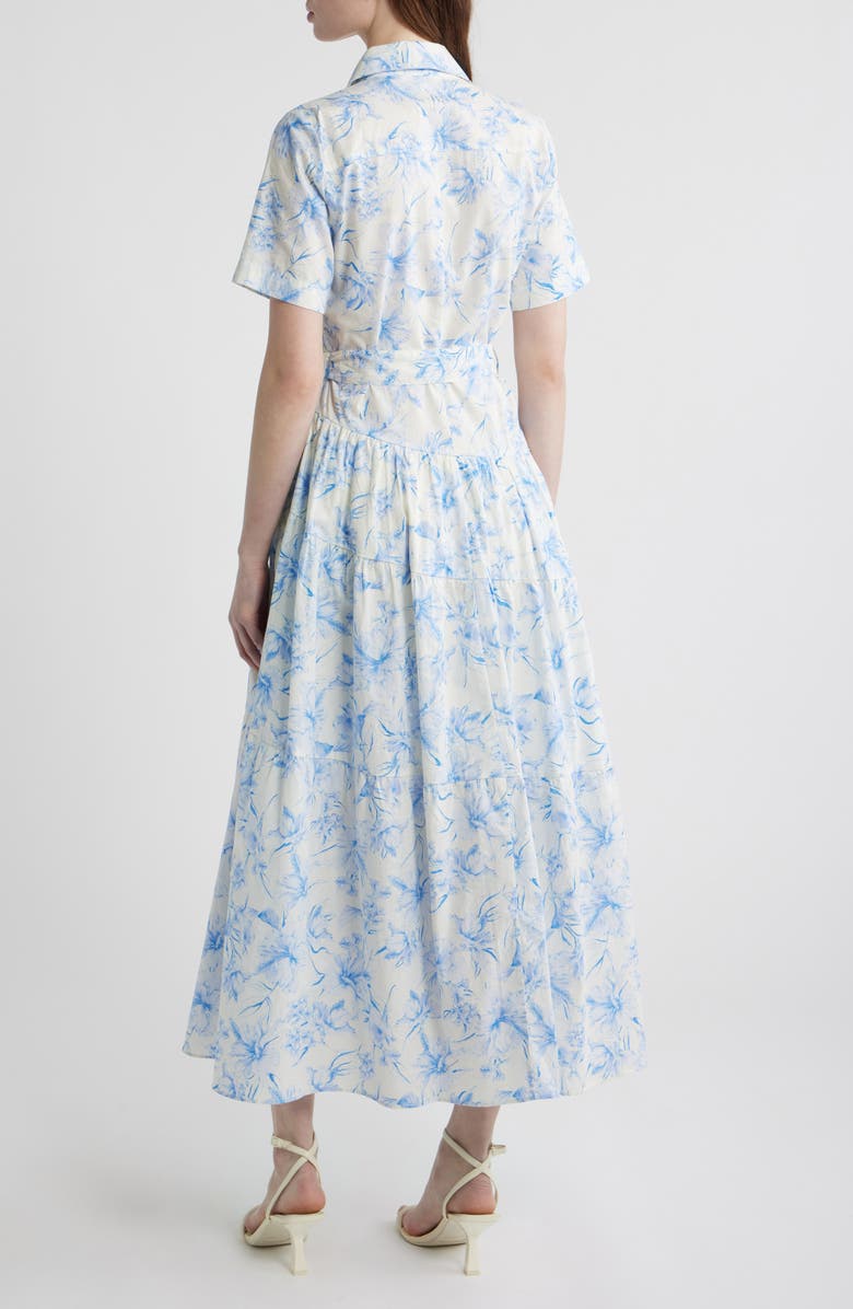 ZOE AND CLAIRE Printed Tie Belt Cotton Poplin Maxi Shirtdress, Alternate, color, Blue Multi
