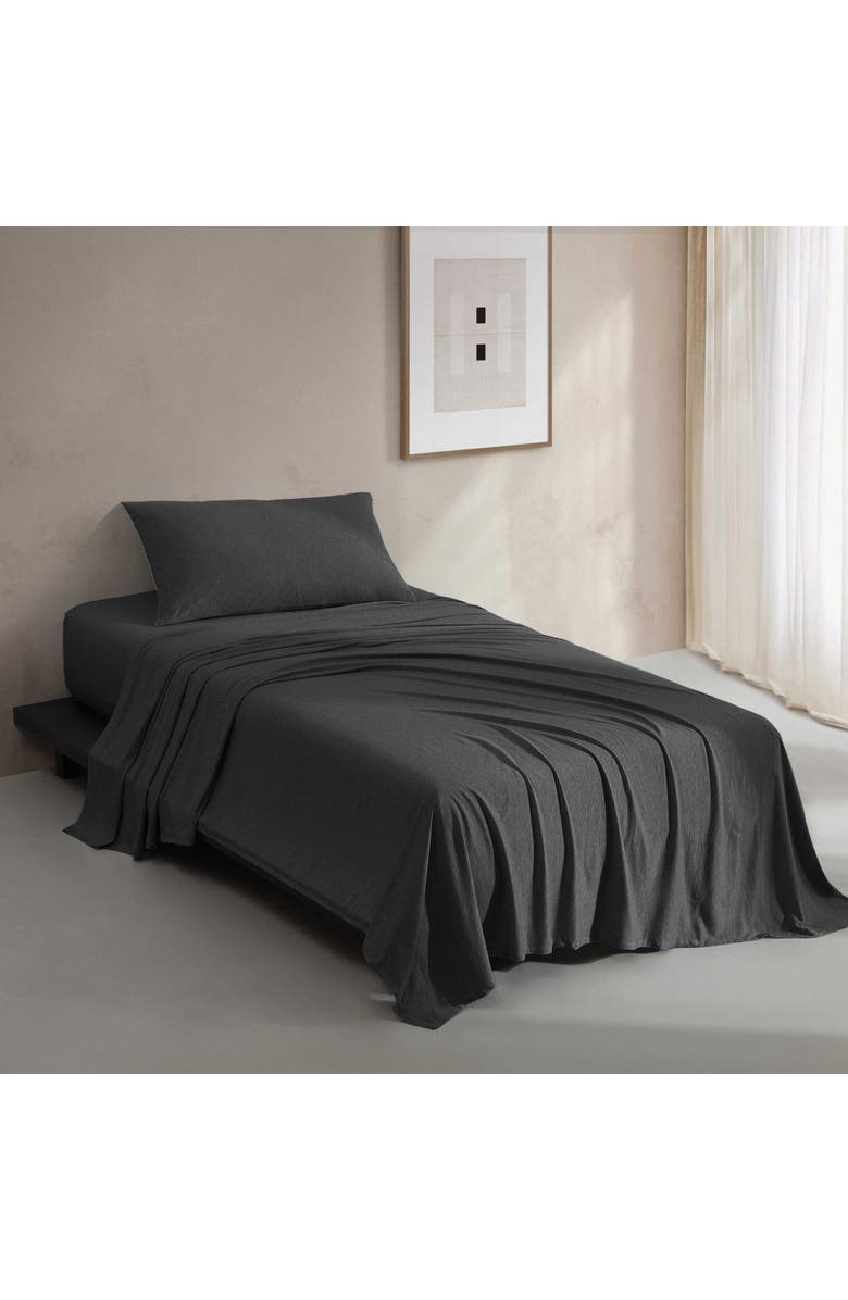 Calvin Klein Mélange Cotton Blend Jersey Sheet Set, Alternate, color, Dark Grey