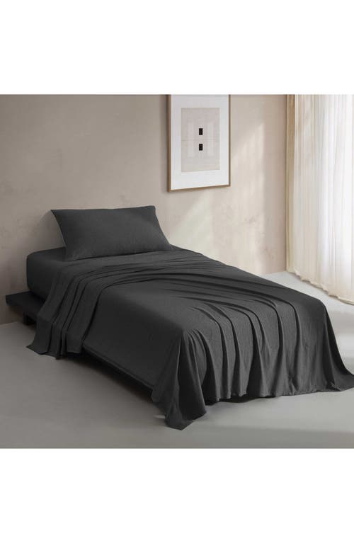 Calvin Klein Mélange Cotton Blend Jersey Sheet Set In Black