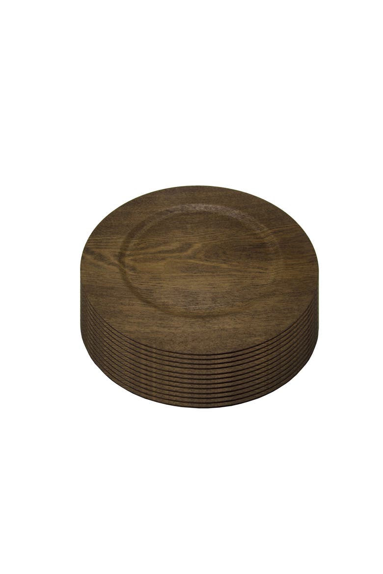 Feri 13" Wooden Skin Luxe Chargers, Set of 12, Main, color, Dark Brown