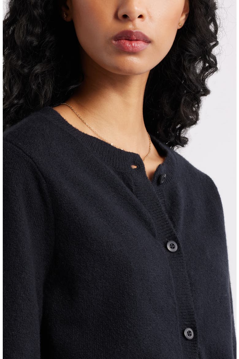 Crewneck Cotton Blend Cardigan, Alternate, color, BLACK