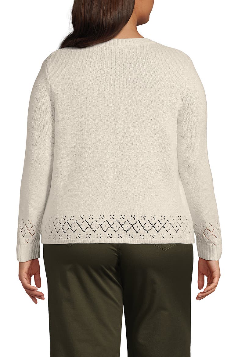 Plus Size Pointelle Crew Neck Cardigan Sweater, Alternate, color, Ivory Latte
