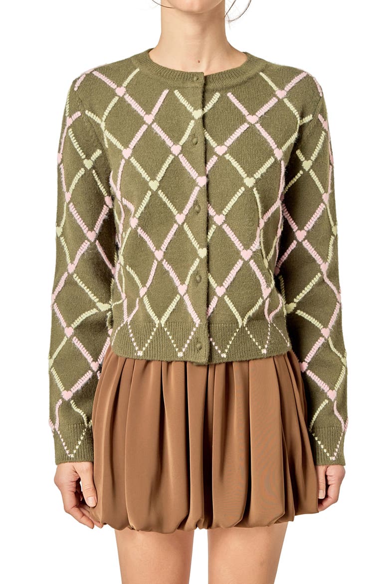 Diamond Heart Cardigan, Alternate, color, GREEN/ PINK