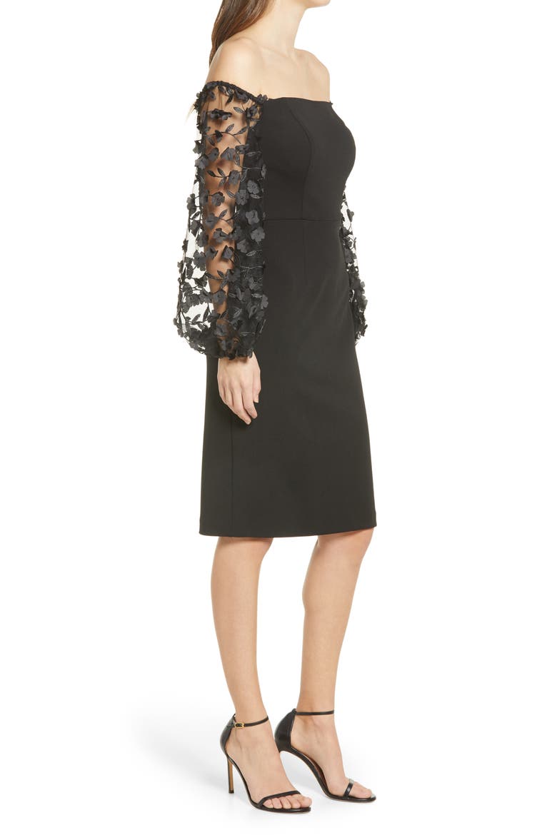 Off the Shoulder Balloon Long Sleeve Dress, Alternate, color, BLACK